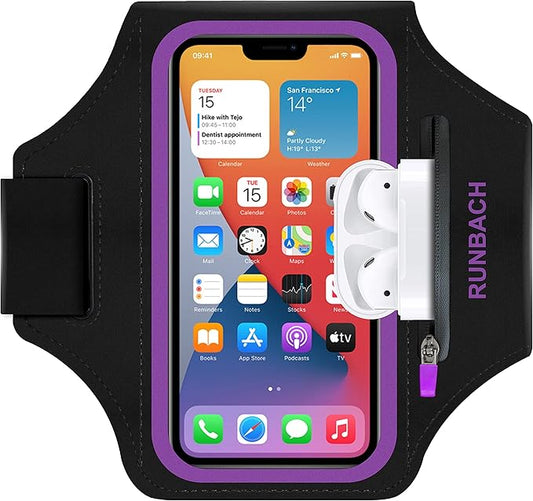 Armband for Samsung Galaxy S25/S24/S23/S22/S21/S20/S10/S9/S8,Galaxy A01/A8/A10e/A20e/A41/M01/Xcover 5,Water Resistant Sport Armband with Zipper Slot for Galaxy Buds (Purple)