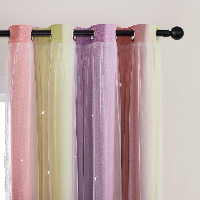 XiDi Pink Curtains for Bedroom Decor Blackout Curtains for Girl Room Rainbow