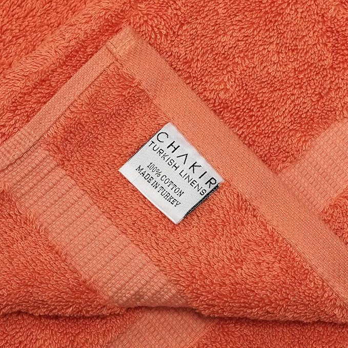 Chakir Turkish Linens 100% Cotton Premium Turkish Towels for Bathroom | 16'' x 30'' (4-Piece Hand Towel, Coral)