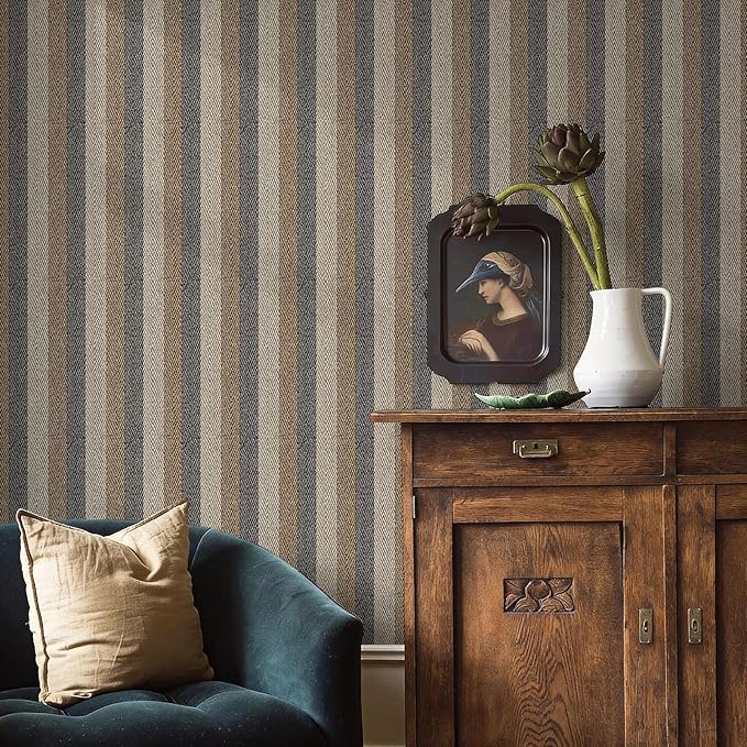 Simon&Siff Textured Fabric Wallpaper Peel and Stick 17.3"x120" Beige/Brown/Grey