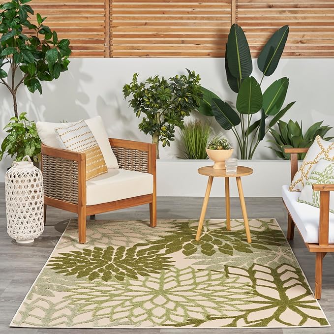 Nourison Home Aloha 4' x 6' Ivory Green Fabric Tropical Area Rug (4' x 6')