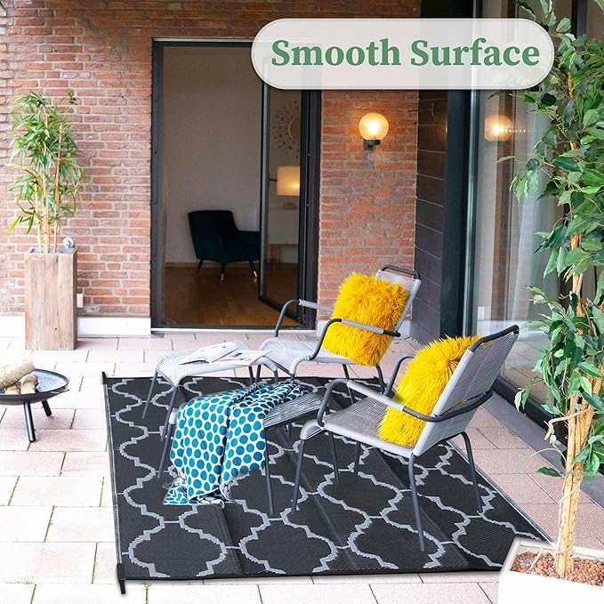 Ogrmar 6x9 FT Reversible Mats, Outdoor Rug for Patio Clearance, Waterproof Carpet, Plastic Straw Rug for Indoor Outdoor, Floor Mat&Rug for RV Porch Camping Backyard Deck Balcony Beach Trailer (Black)