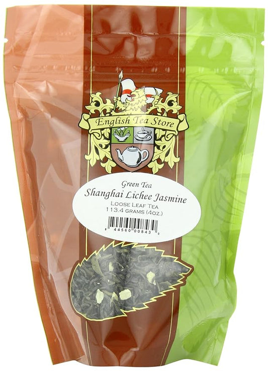 Shanghai Lichee Jasmine Tea Pouches - 4oz | Loose Leaf Green Tea Blend | Sweet Lichee and Gentle Jasmine Aroma | Smooth Sencha Style Tea from Hunan | Brew Hot or Iced for Refreshing Flavor