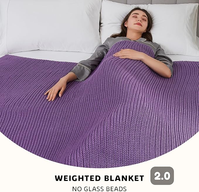L'AGRATY Knitted Weighted Blanket - 50"x60" 10lbs Cooling Chunky Knit Heavy Blanket for Adults Braided Crochet Throw Thick Cable Yarn Knit Decorative No Beads Evenly Weighted Machine Washable