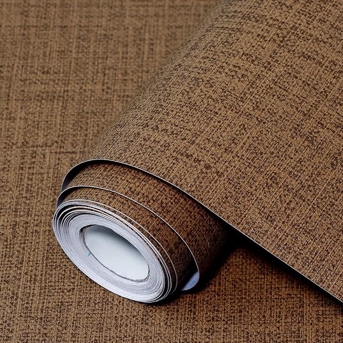 Brown Grasscloth Peel and Stick Wallpaper 17.3"x300" Faux Linen Textured