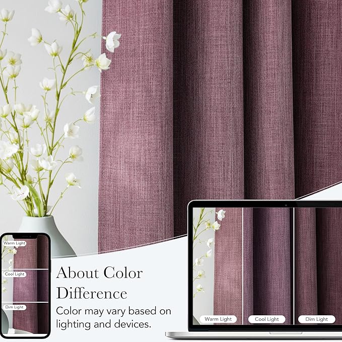 NICETOWN Short Faux Linen Greyish Purple Blackout Curtains 63 inches Long