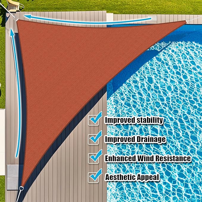 Amagenix Sun Shade Sail 14'X14'X19.8' Curved Edge Outdoor Shade Canopy Rust Red Breathable 95% UV Block Shade Cloth for Patio Garden Backyard (We Make Custom Size)