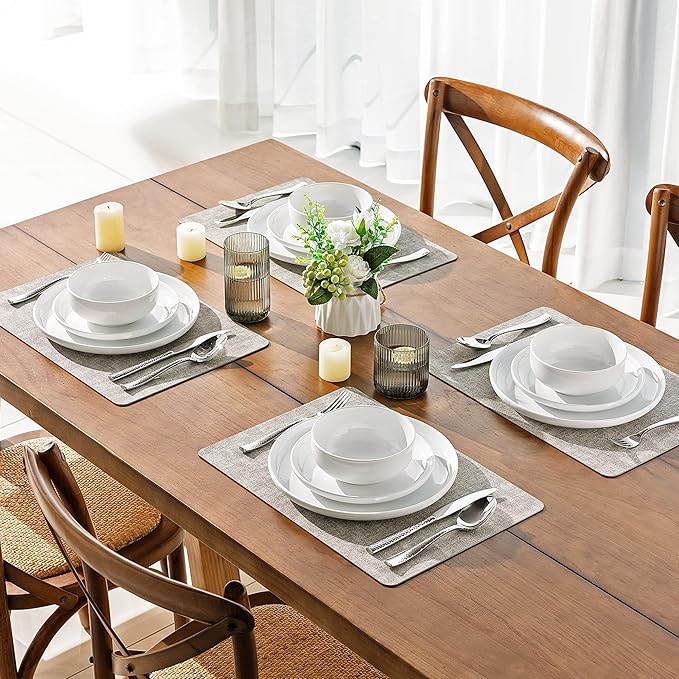 AmorArc Ceramic Dinnerware Sets of 4,Porcelain Plates and Bowls Sets, Scratch Resistant Dishes Set, Dishwasher & Microwave & Oven Safe Dishes Set,White Dishware Service for 4-12 pcs