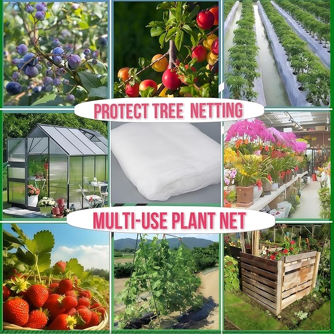 Fruit Tree Netting with Drawstring & Zipper - 4 Pack 10×10 FT - Reusable Plant Protection Bag, Heavy Duty PE Mesh Cover for Blueberry Bushes - Blocks Birds/Deer/Squirrels