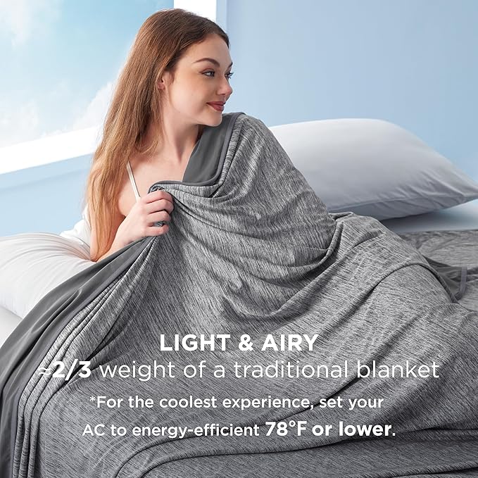 Bedsure Summer Cooling Blanket Queen Size for Hot Sleepers with Sports Mesh Design, Arc-Chill Q-Max 0.4 Lightweight Breathable Ice Cold Blanket for Night Sweats, 90 x 90 Inches, Mesh Grey