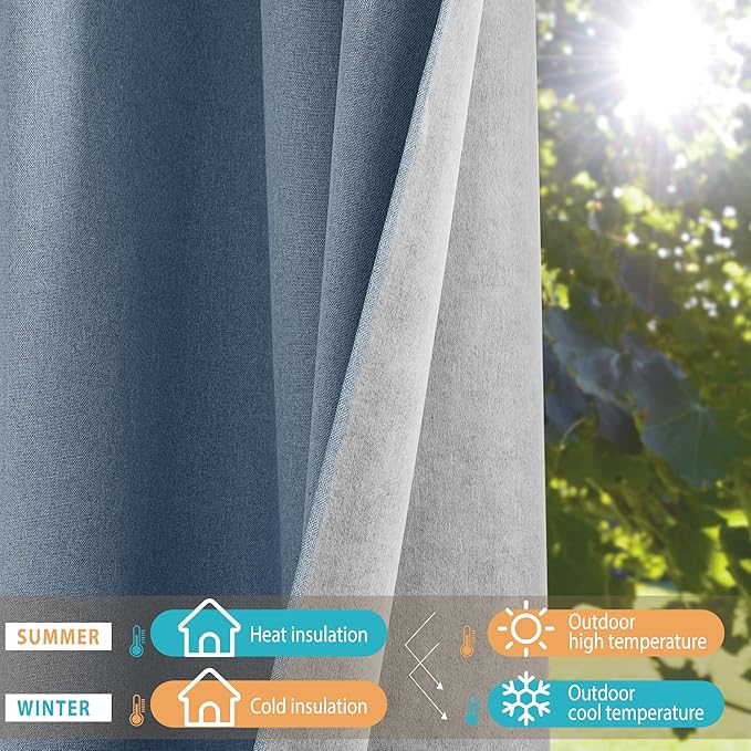 NICETOWN Stone Blue Full Shade Faux Linen Curtain Panels 90" Long, Pair of