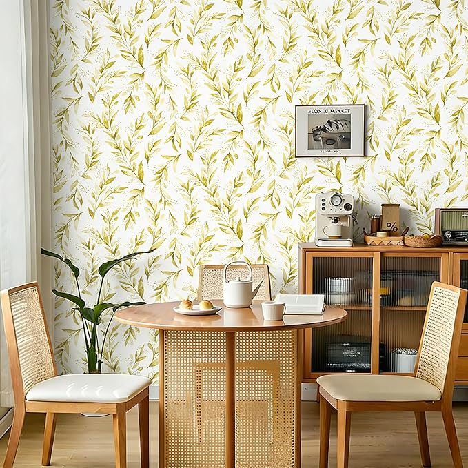 Livebor Leaf Peel and Stick Wallpaper Olive Leaf Contact Paper 17.7in x 393.7in