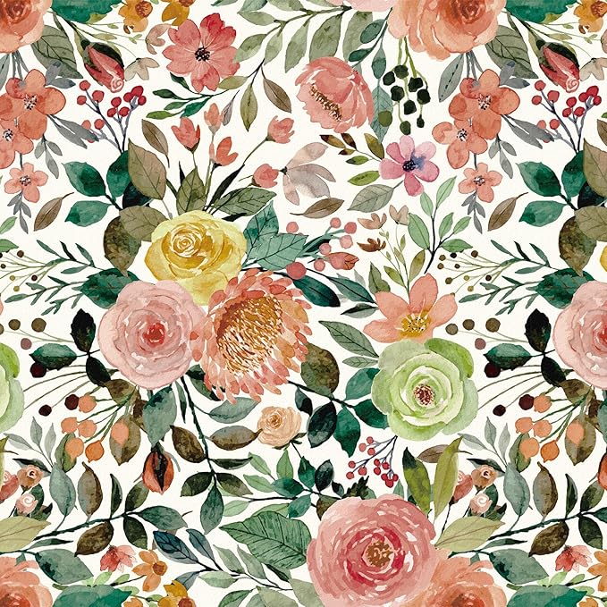 JiffDiff Floral Wallpaper Peel and Stick Removable Contact Paper Peony Roses