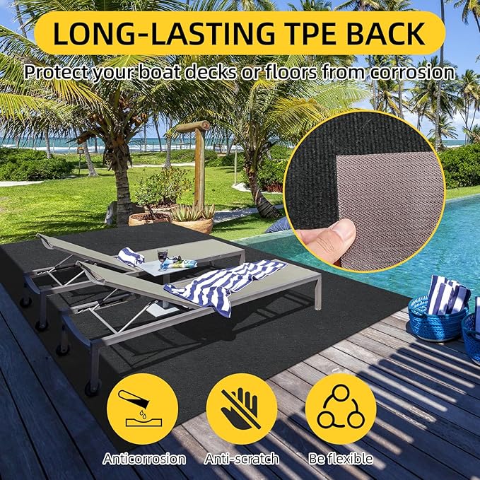Marine Carpet, 5 FT x 20 FT Black Indoor/Outdoor Carpet, 0.2" Thick, Non-Slip, Waterproof, Machine Made, High Pile, Rectangular Area Rug