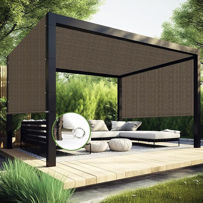 Shade&Beyond 5' W × 12' L Pergola Shade Cover Mocha Pergola Cover Canopy Replacement Shade Cloth for Garden, Patio, Deck, Porch with Grommets and Rods(Make Custom Size)