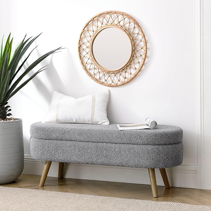 Storage Bench, 43" Storage Ottoman Bench, Shoe Storages Benches for Bedroom, Upholstered Entryway Benches with Seating, Rubber Wood Legs for Bedroom, Living Room, Entryway, Bed Side, Dark Gray