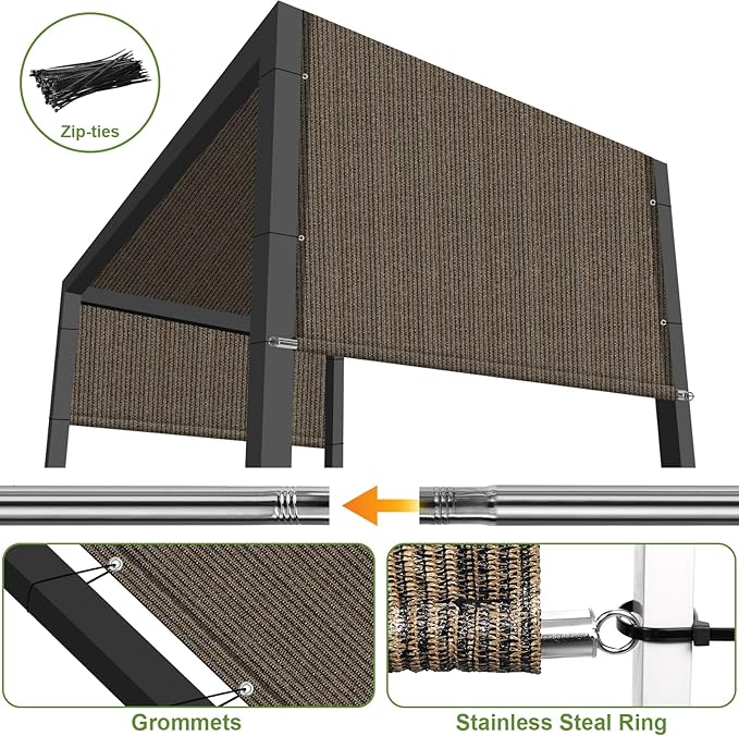 Shade&Beyond 10' W × 11' L Pergola Shade Cover Mocha Pergola Cover Canopy Replacement Shade Cloth for Garden, Patio, Deck, Porch with Grommets and Rods(Make Custom Size)