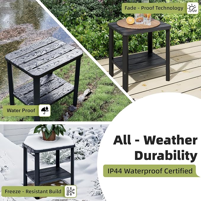 Outdoor Lounge Chair Set of 2 with 1 Black Side Table, 5-Positions Adjustable Patio Chaise Lounge with End Table, Waterproof Pool Lounge Chairs for Poolside, Backyard, Striped Black