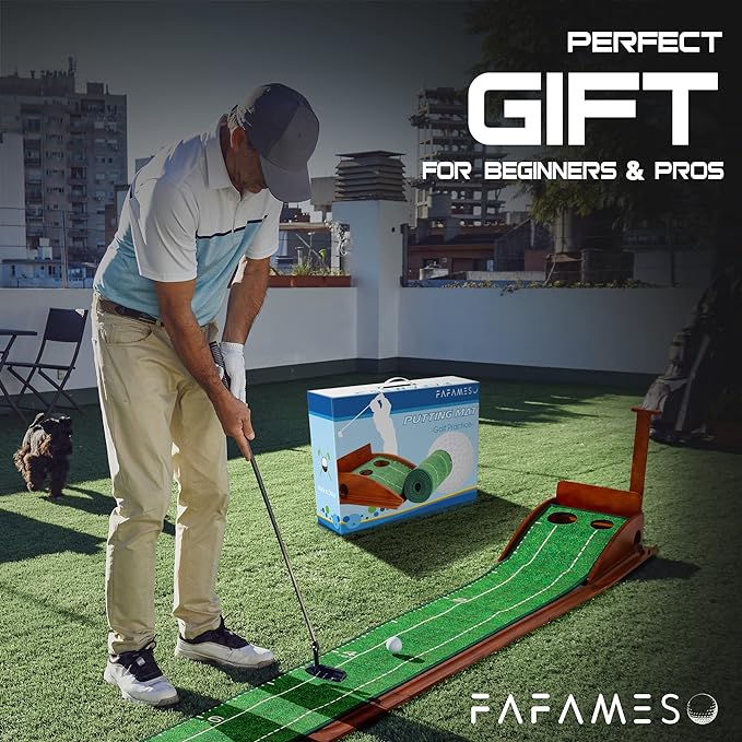 Golf Putting Mat with Ball Return, Indoor Putting Green Training Equipment for Home Office, Mini Golf Practice Aid, Portable Golf Training Mat for Men & Women