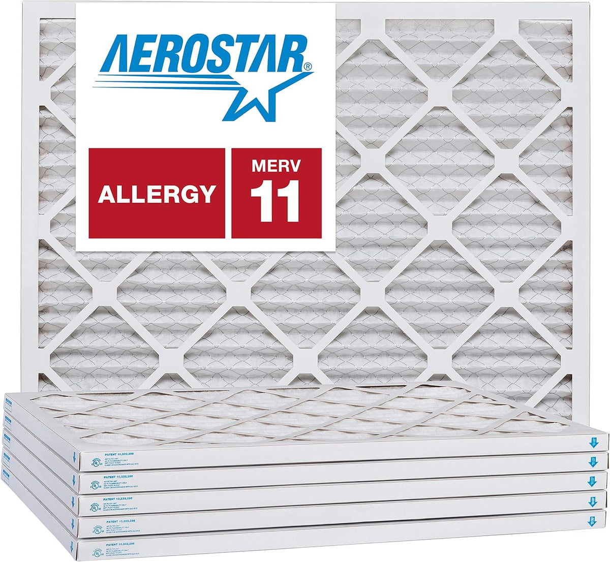Aerostar 8x16x1 MERV 11-6 Count - Pleated Furnace & Air Conditioner Filters - Removes Dust, Cold & Flu Germs, Lint, Mold, Pet Dander, Allergy-Causing Pollen, Smog & Smoke