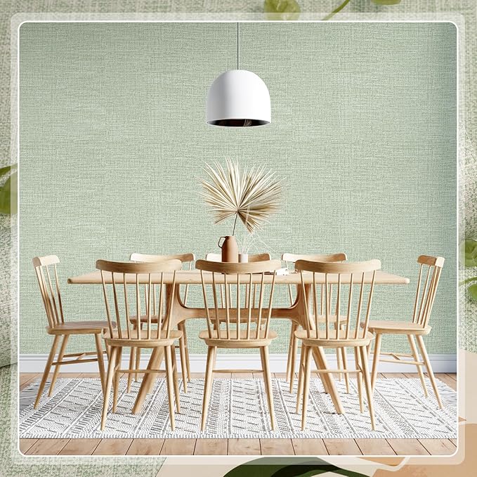 Amiya Grasscloth Wallpaper 17.3"x80" Sage Green Peel and Stick Faux Fabric