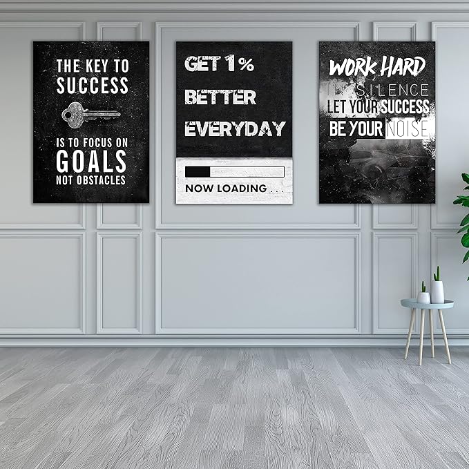 Yetaryy Motivational Poster Inspirational Wall Art 3 Pieces Canvas Painting Lion Artwork for Living Room Office Modern Home Decor Prints Pictures Wall Decor Framed Ready to Hang [48''Wx 24''H]