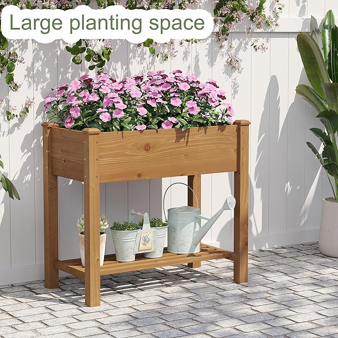 GHWIE Raised Garden Bed with Legs, Elevated Wood Planter Box for Vegetables, Flowers, Patio, Balcony, with Liner