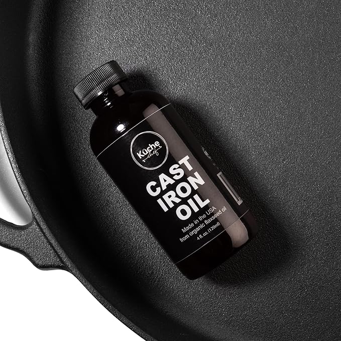 Organic Cast Iron Oil & Cast Iron Conditioner – Made from Flaxseed Oil grown and pressed in the USA – Creates a Non-Stick Seasoning on All Cast Iron Cookware (240ml)