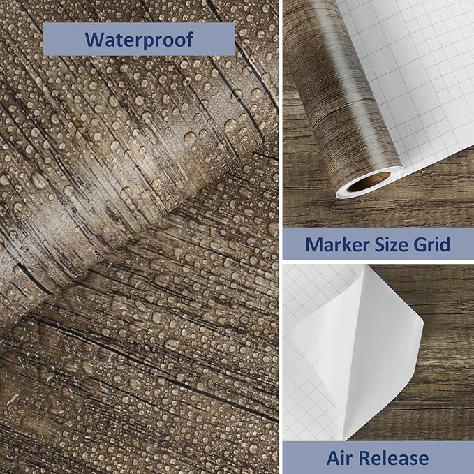 WESTICK Brown Wood Peel and Stick Countertop Wallpaper Waterproof Wood Contact
