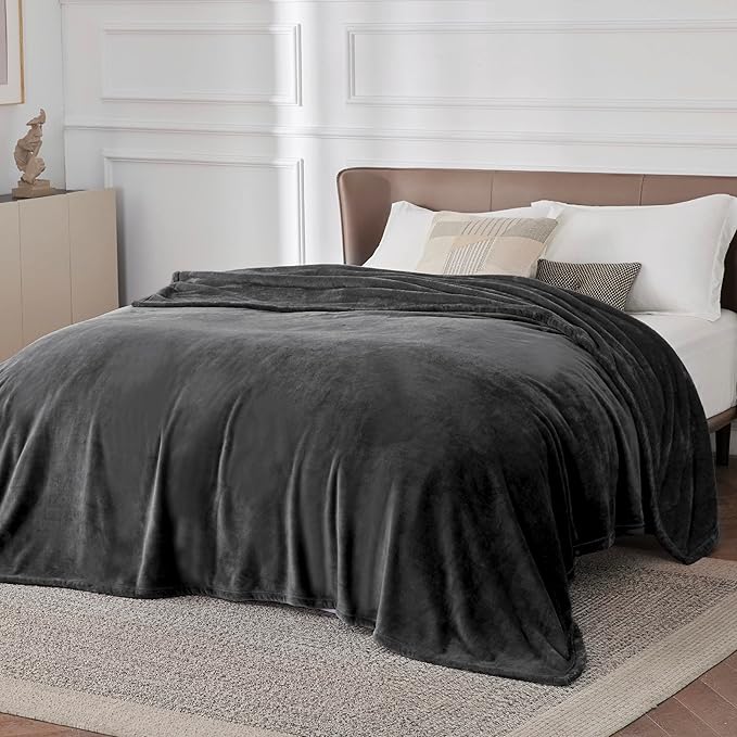 Bedsure Fleece Blanket California King Size Charcoal - Lightweight Plush Fuzzy Cozy Soft Bed Blankets, 102x96 inches