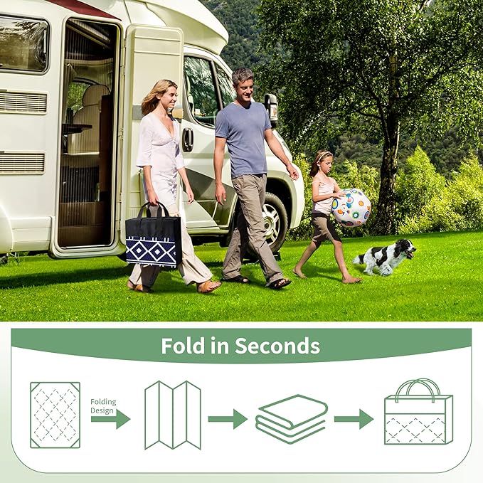 GENIMO Outdoor Rug Waterproof for Patio Decor, 5'x8' Reversible Plastic Straw Rug Carpet, Camping Mats for Outdoor, RV, Backyard, Deck, Balcony, Picnic, Blue & White