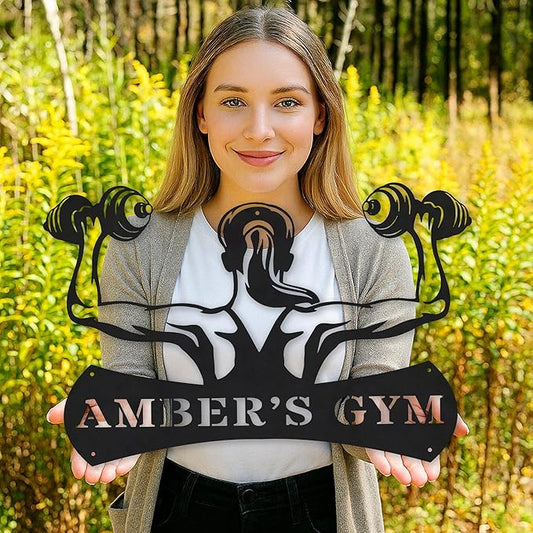 Custom Gym Metal Sign Personalized Workout Room Decor, Home Fitness Motivational Wall Art, Powerlifting Garage Center Gift for Women, Men, Dad, Papa, Grandpa, Mother, Sister, Girls, Modern Mount