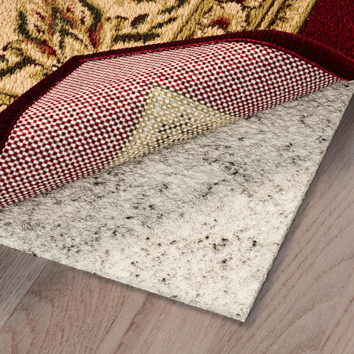 Ottomanson 7'8" x 12' Non-Slip Rug Pad Gripper 1/12 Inch Ultra Thin Dual Surface Felt + Rubber Gripper - Safe for All Floors, Cream