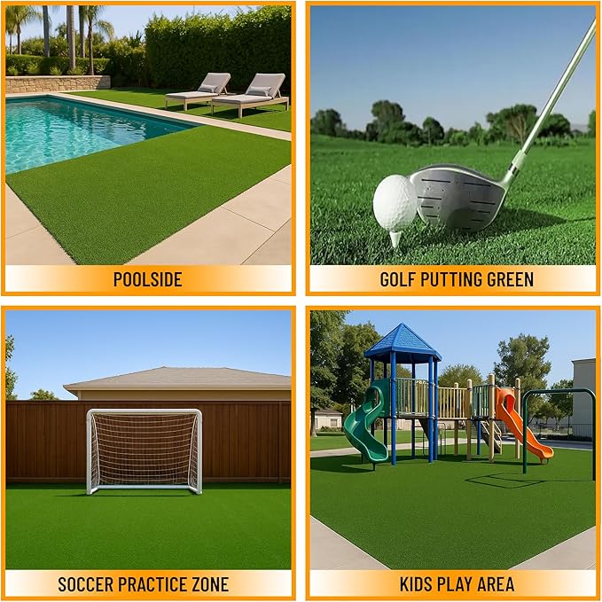 Ottomanson Artificial Turf Golf Hitting Mat 6'6" x 20' Indoor/Outdoor Waterproof Synthetic Fake Grass for Putting Practice Baseball Football Sports Gym Backyard, Custom Size 2' up to 30'