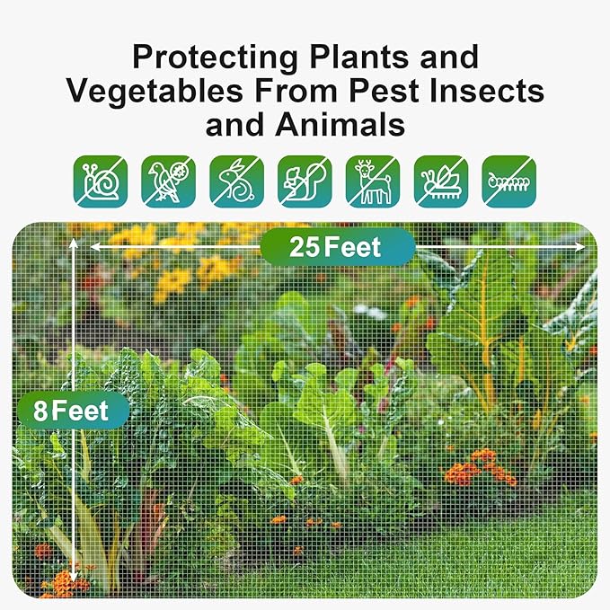 Garden Insect Netting Pest Barrier: 8'x25' Bug Netting for Garden Protection Mosquito Net Fine Mesh Cicada Tree Net Greenhouse Row Cover for Crops Plants Vegetables Flowers Fruits Silver