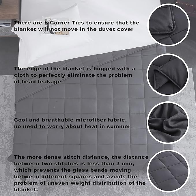 Weighted Blanket 22lbs 60"x80" Cooling Breathable Heavy Blanket Microfiber Material with Glass Beads for Adult All-Season Summer Fall Winter Soft Thick Comfort