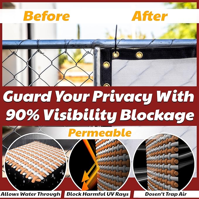 Amgo Custom Made 3' x 24' White Balcony Privacy Screen, Apartment Porch Railing Patio Fence Windscreen Fabric Cloth, Heavy Duty, Commercial and Residential, 90% Blockage (We Customize)