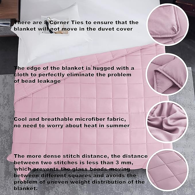 L'AGRATY Weighted Blanket - 60"x80" 15lbs Cooling Breathable Heavy Blanket Microfiber Material with Glass Beads for Adult All-Season Summer Fall Winter Soft Thick Comfort