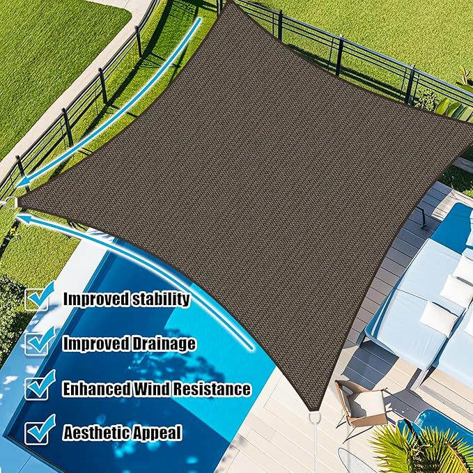 Amagenix Sun Shade Sail 18X28 Curved Edge Outdoor Shade Canopy Mocha Breathable 95% UV Block Shade Cloth for Patio Garden Backyard (We Make Custom Size)