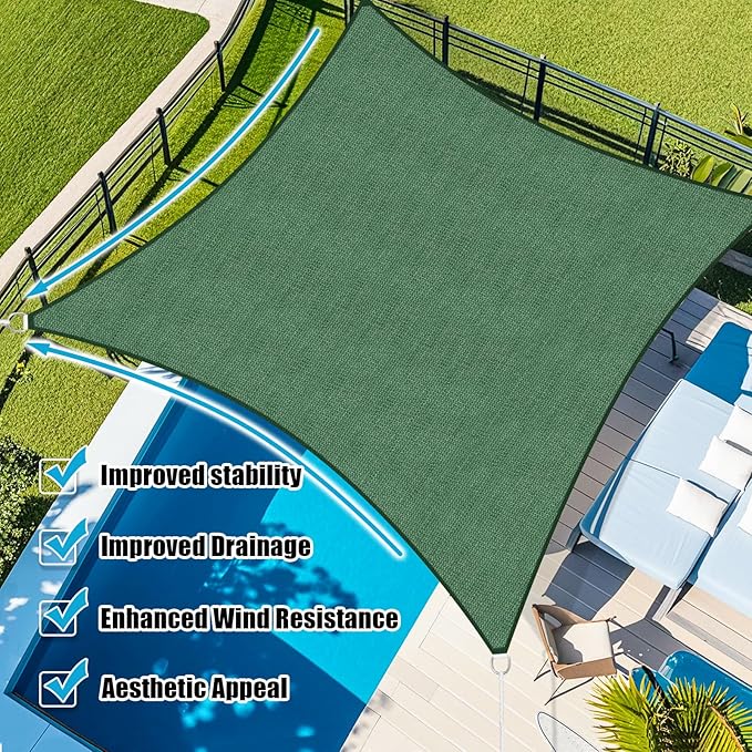 Amagenix Sun Shade Sail 6'X6' Curved Edge Outdoor Shade Canopy Dark Green Breathable 95% UV Block Shade Cloth for Patio Garden Backyard (We Make Custom Size)