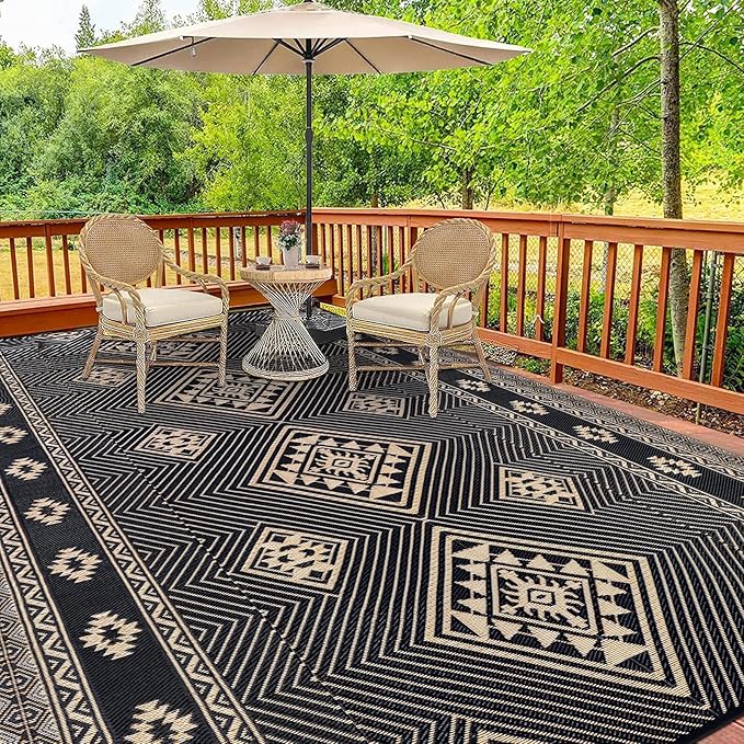 HiiARug Outdoor Rug for Patios Clearance 9'x12' Outdoor Plastic Straw Rug Waterproof Patio Camping Rug Reversible RV Mat Outdoor Area Rugs for Outdoors, RV, Patio, Backyard, Deck, Camping