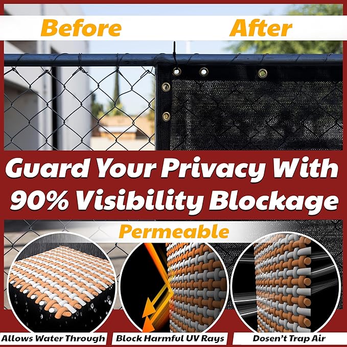 Amgo Custom Made 3' x 150' Black Balcony Privacy Screen, Apartment Porch Railing Patio Fence Windscreen Fabric Cloth, Heavy Duty, Commercial and Residential, 90% Blockage (We Customize)