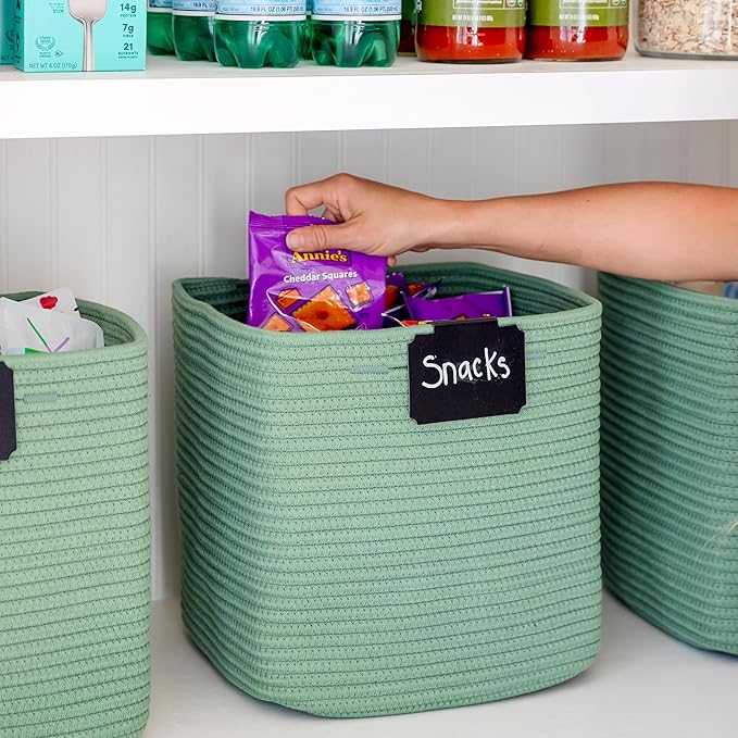 NaturalCozy Storage Cubes 11 Inch Cotton Rope Woven Baskets for Organizing, 3-Pack | Cube Storage Bin | Square Storage Baskets for Shelves Organizer, Classroom, Kids Toy Bins, Closet, Baby Nursery
