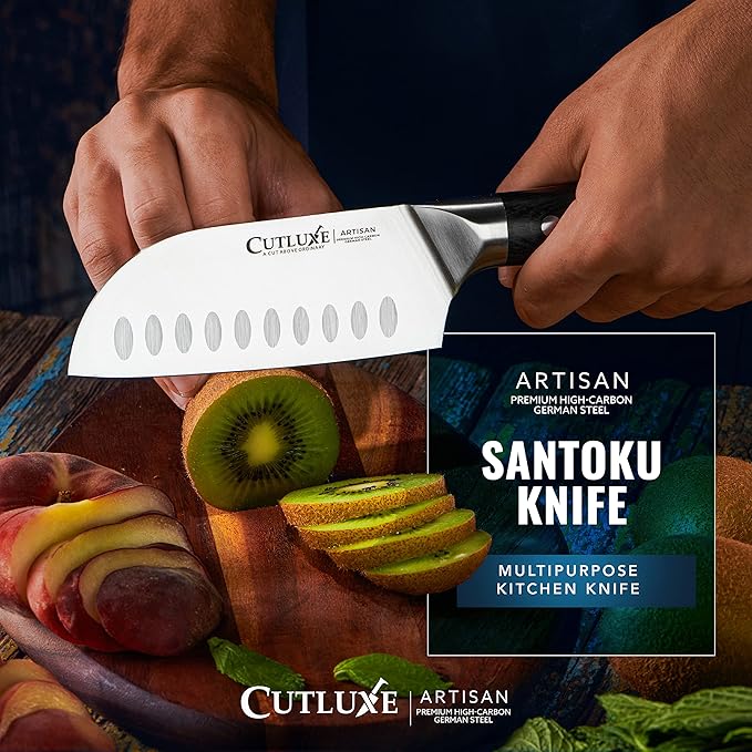 Cutluxe Santoku Knife – 5" Chopping Knife, Vegetable Knife – Forged High Carbon German Steel – Full Tang & Razor Sharp – Ergonomic Handle Design – Artisan Series