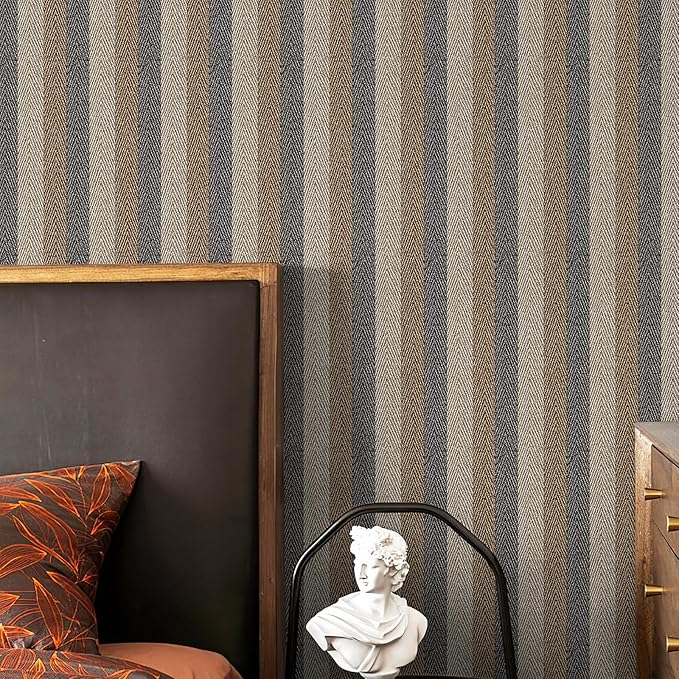 Simon&Siff Textured Fabric Wallpaper Peel and Stick 17.3"x120" Beige/Brown/Grey