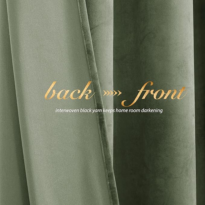NICETOWN Sage Green Velvet Curtains 72 inches Long 2 Panels