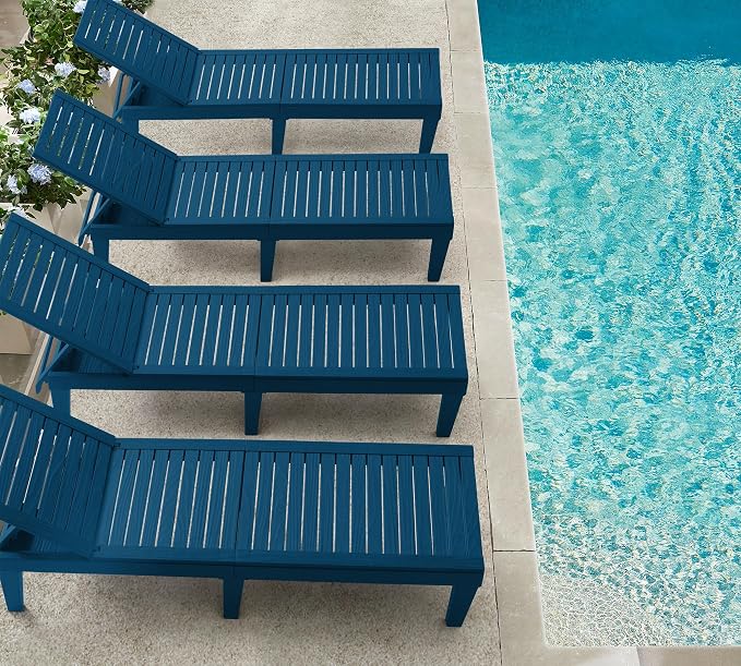 Nestl Sun Tanning Chair - Blue Chaise Lounge Chair Outdoor, Lightweight Pool Lounge Chairs Set of 12, Adjustable 5-Position Reclining Lawn Chair, Waterproof Beach Outdoor Lounge Chairs