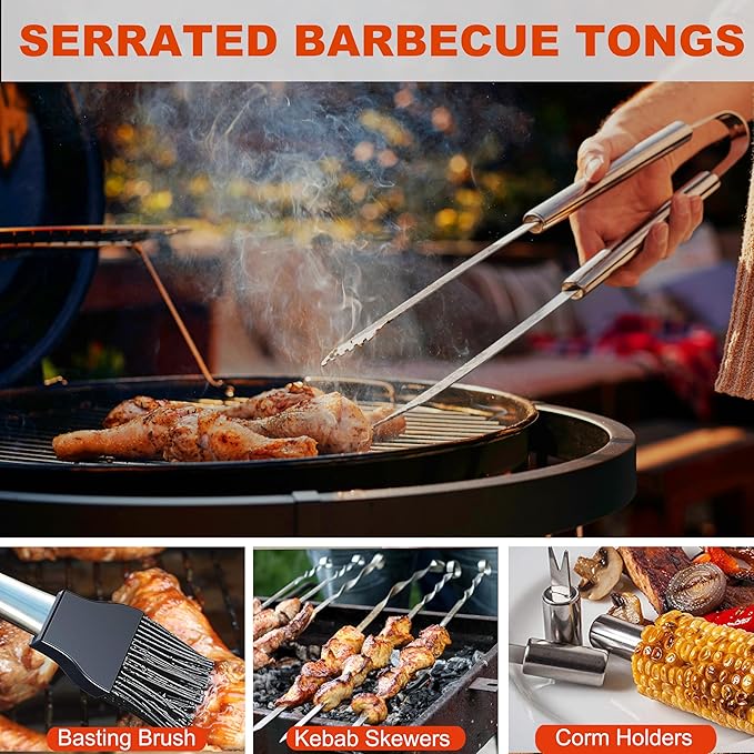 Grilljoy BBQ Accessories Grill Tools Set - 22PCS Stainless Steel Barbecue Grill Accessories for Outdoor Grill with Black Aluminum Case - Grilling Gifts for Men Dad -Grill Tools Kit
