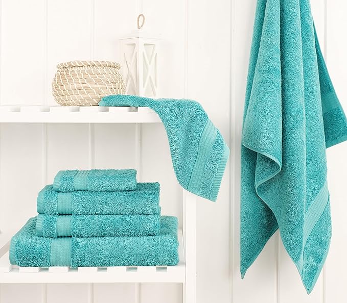 Cotton Paradise 6 Piece Towel Set 100% Cotton Soft Absorbent Turkish Towels for Bathroom 2 Bath Towels 2 Hand Towels 2 Washcloths, Turquoise Towel Set