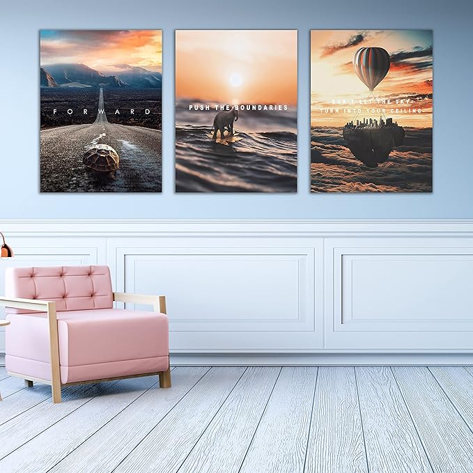 Motivational Wall Decor Poster Inspirational Wall Art 3 Pieces Canvas Wall Painting Artwork for Living Room Bedroom Office Home Decor Prints Pictures Wall Decor Framed Ready to Hang 36''Wx 16''H